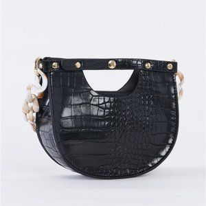 Wild Nature Croc Embossed Mini Black Handbag